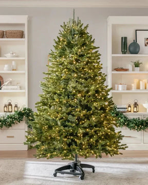 Árvore de Natal Verde Premium com Galhos Articulados, Suporte Metálico que gira e com Rodinhas e Micro LEDs Embutidos